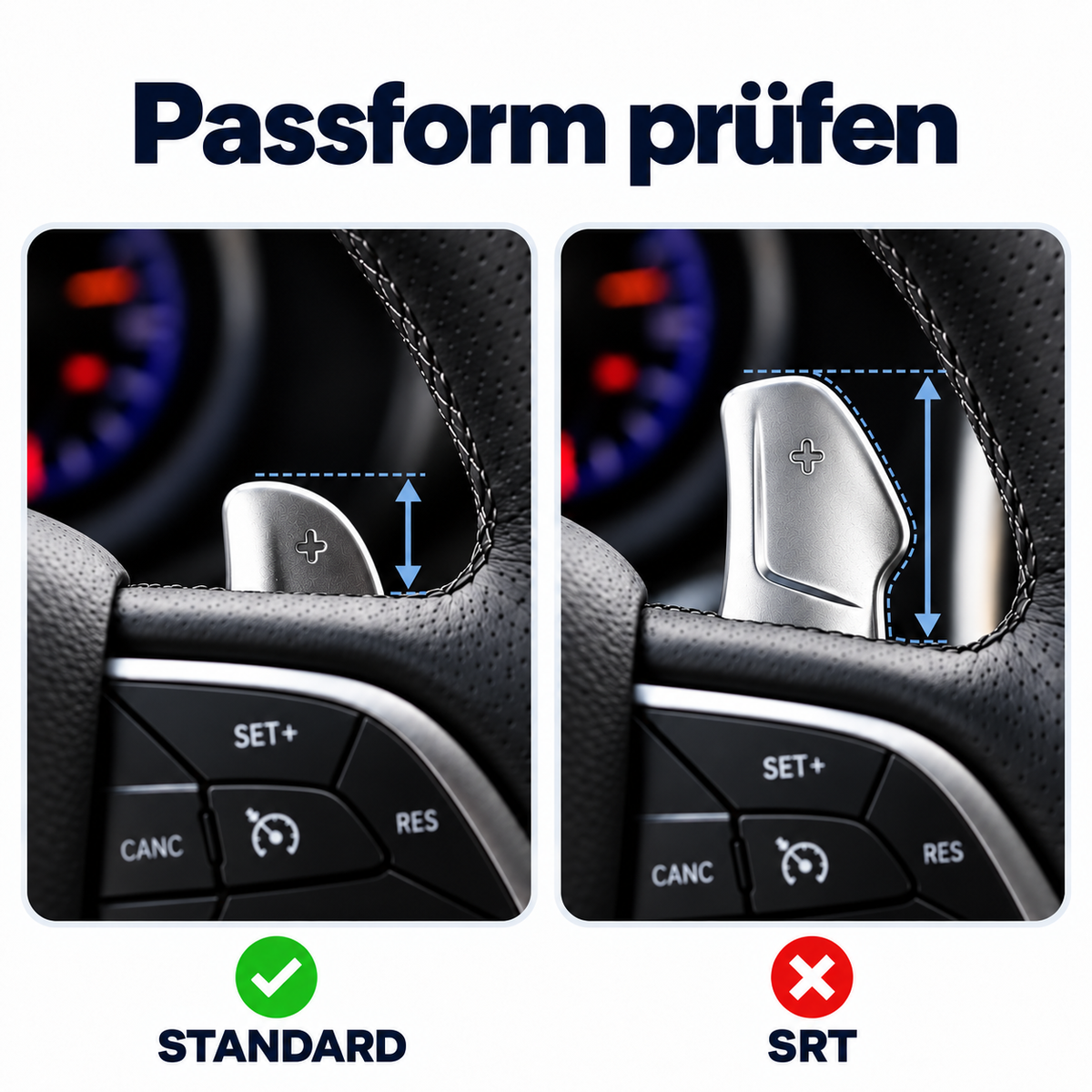 Passformvergleich für Standard Schaltwippen bei Jeep, Dodge und Chrysler