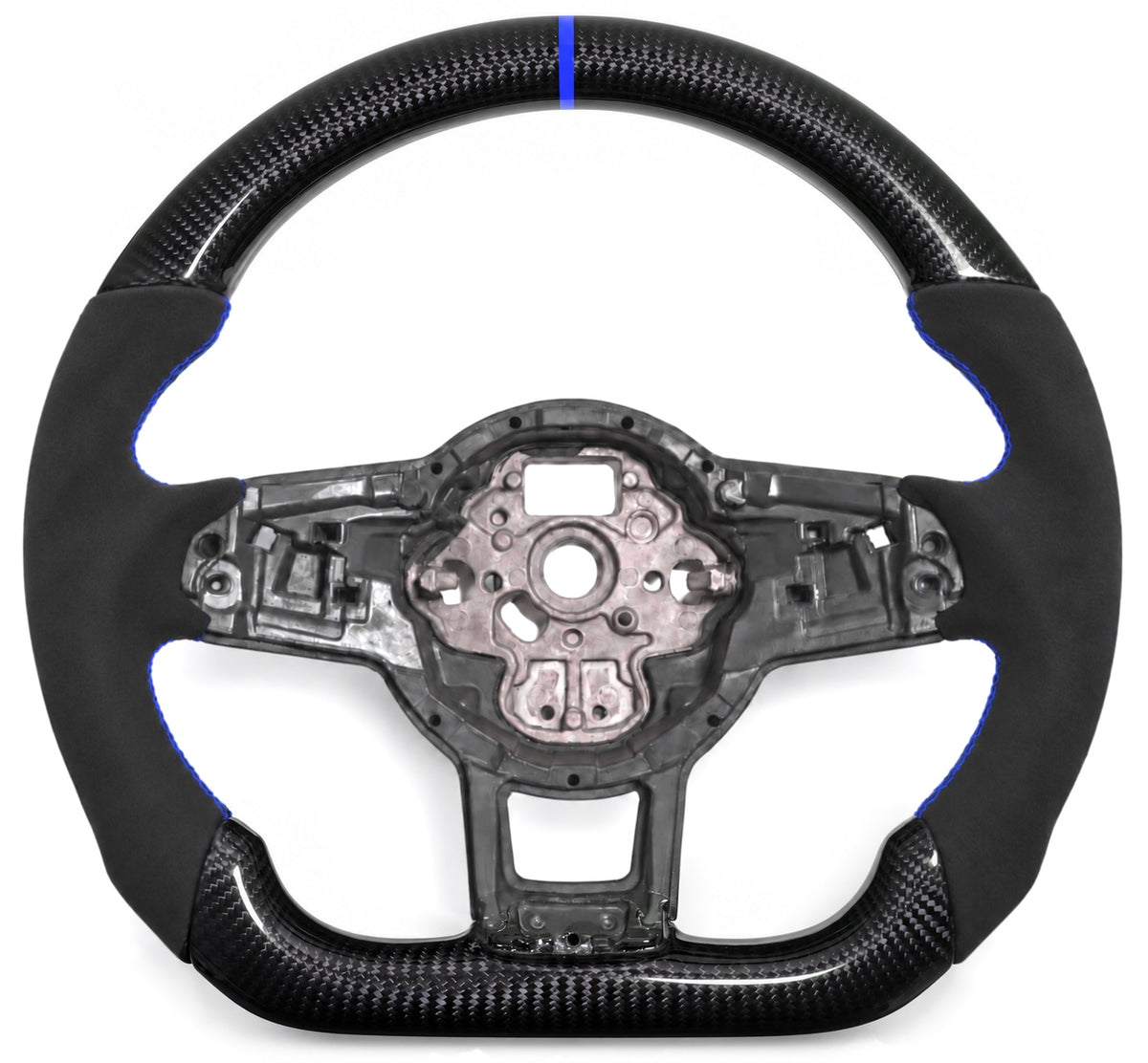 Golf-7-Lenkrad mit Carbon, Wildleder-Imitat, blauer Naht und blauer 12-Uhr-Markierung