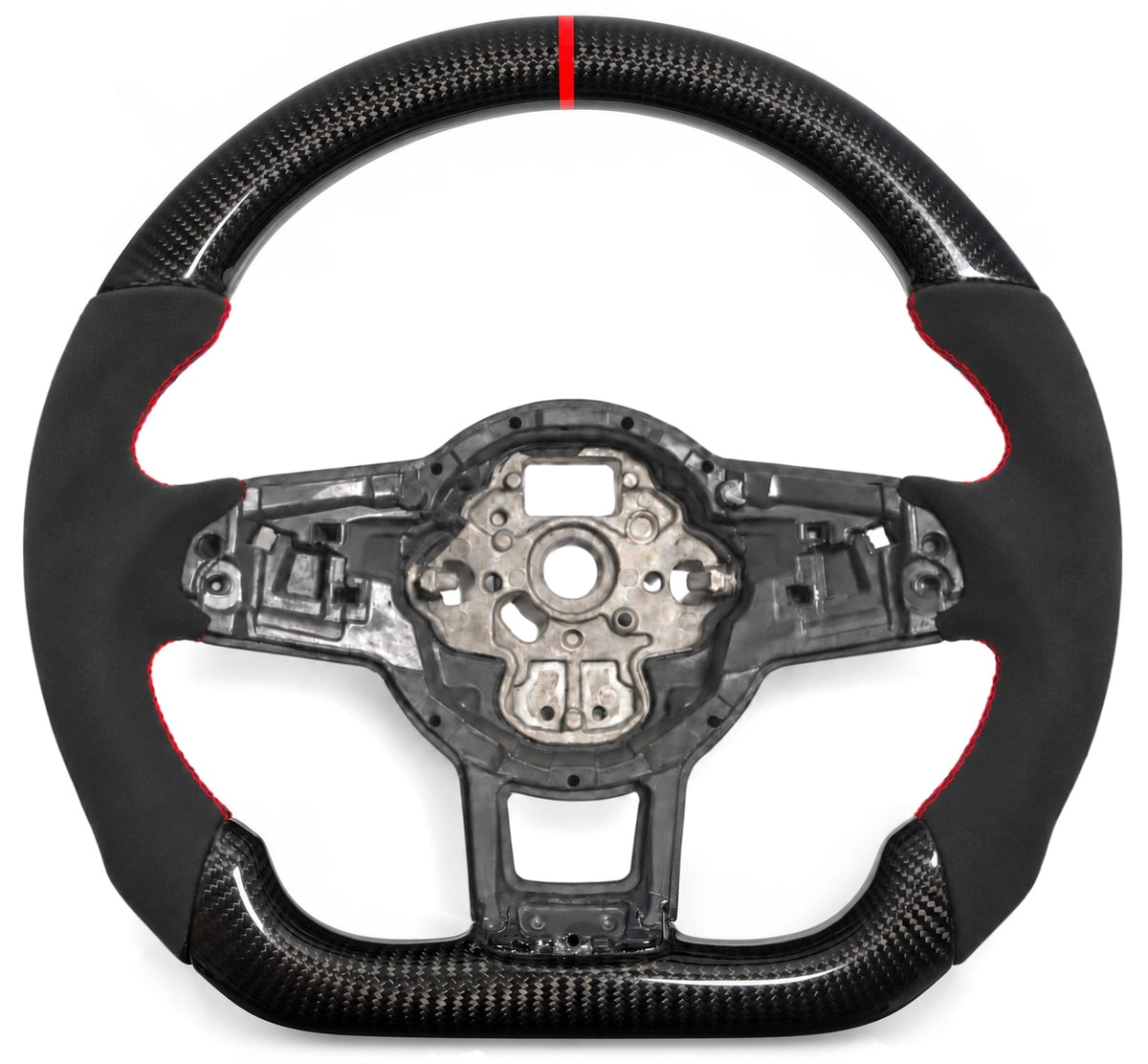 Golf-7-Lenkrad mit Carbon, Wildleder-Imitat, roter Naht und roter 12-Uhr-Markierung