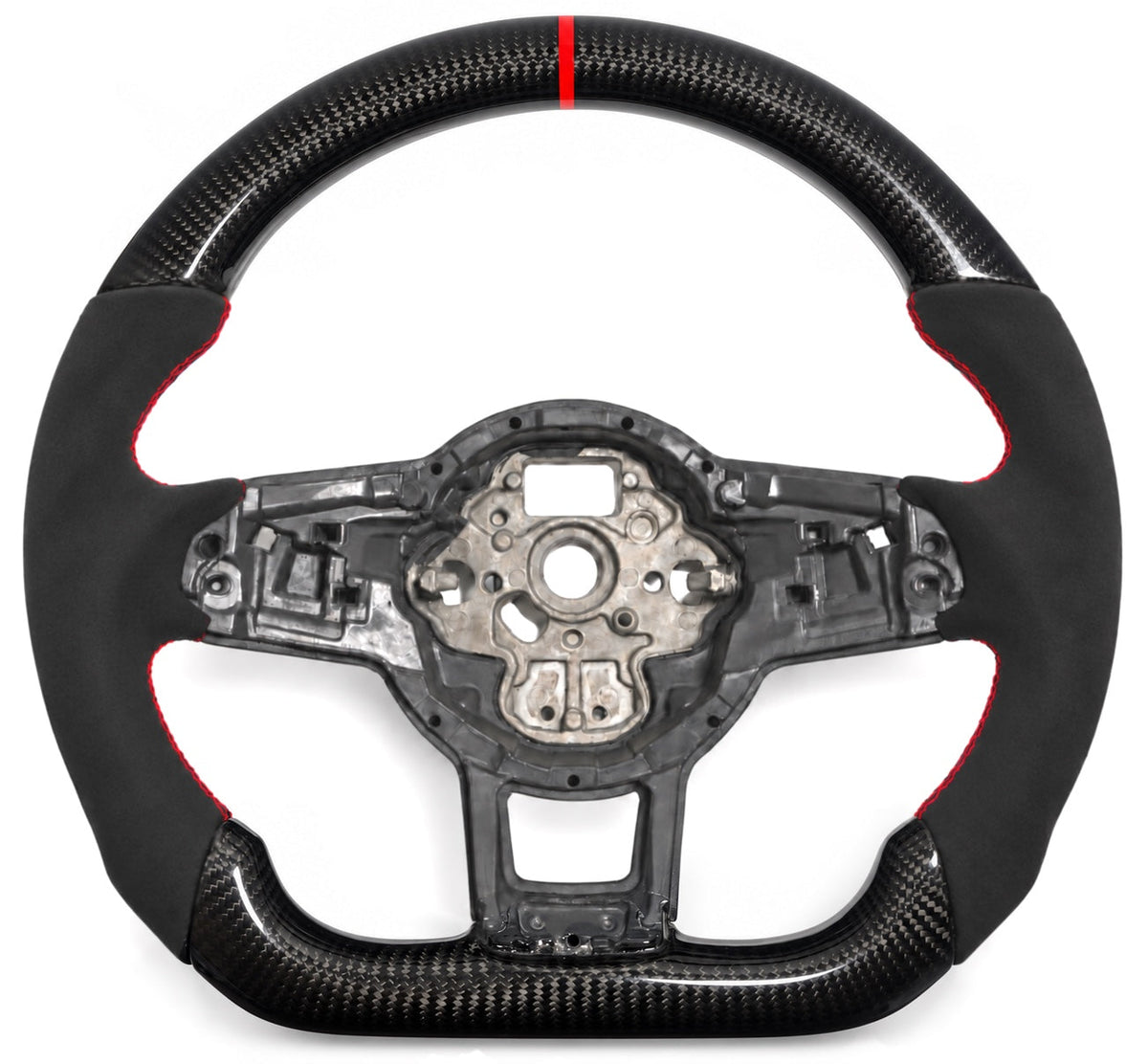 VW Polo 6 AW Lenkrad mit Carbon, Wildleder-Imitat, roter Naht und roter 12-Uhr-Markierung