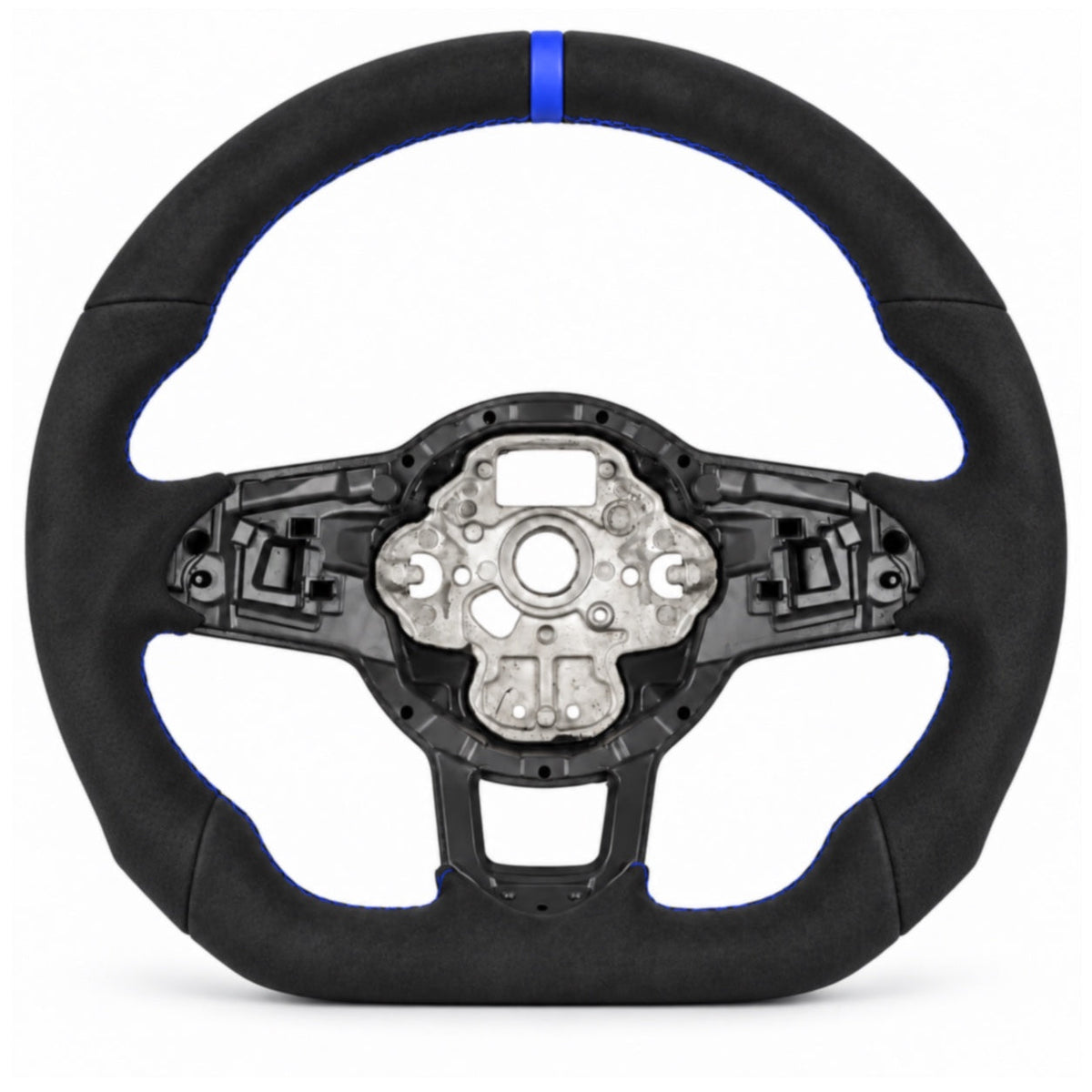 VW Polo 6 AW GTI Lenkrad mit Voll-Wildleder-Imitat, aufgepolsterte Form, blaue Naht und blaue 12-Uhr-Markierung