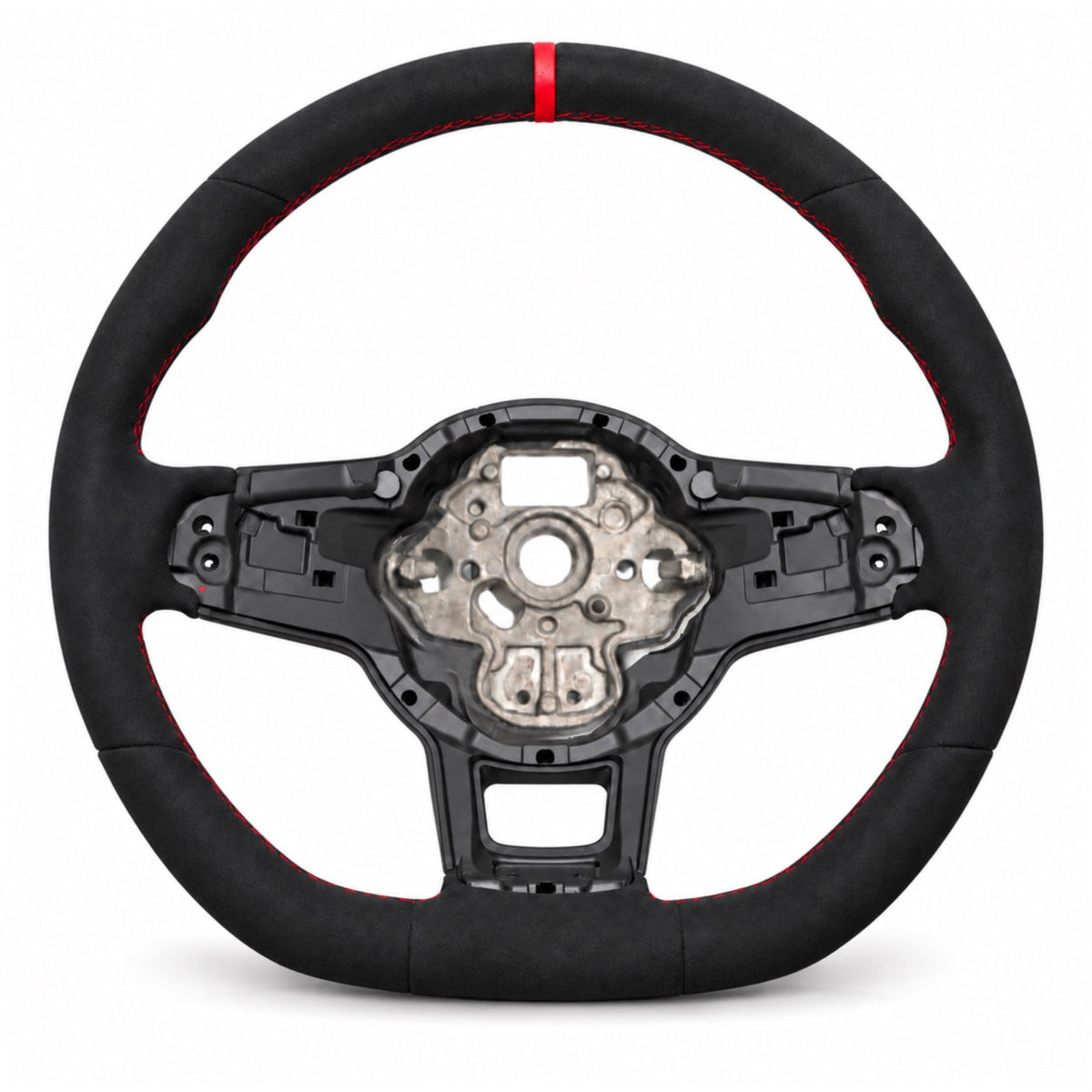 VW Polo 6 AW GTI Lenkrad mit Voll-Wildleder-Imitat, schlanke Form, rote Naht und rote 12-Uhr-Markierung